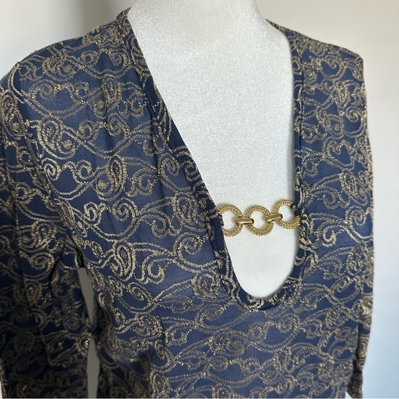 Jordan Taylor Navy Mesh Dress with Gold Design and Embellishment - Picture 6 of 6